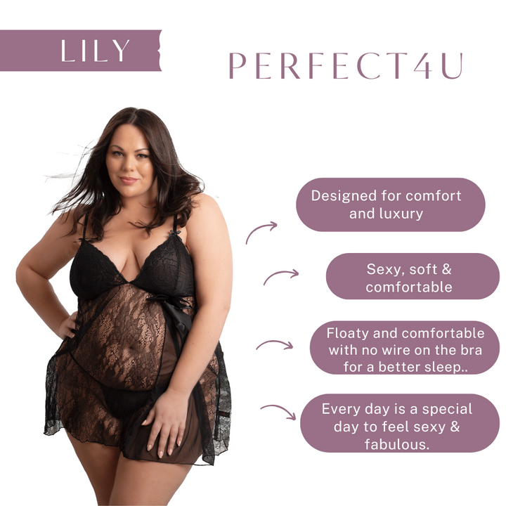 Lily Black Plus Size Nightie with Bow