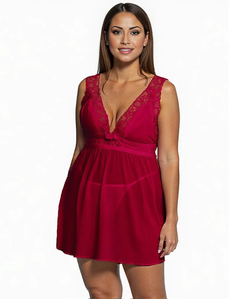 Ava Red Soft Lace Sheer Nightie