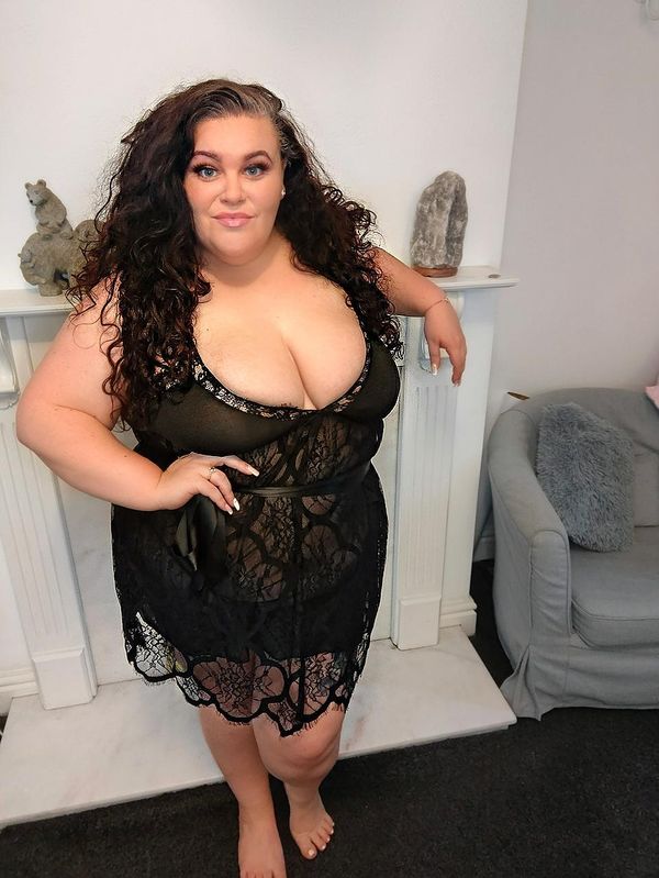 Elle Black Plus Size Nightie with Satin Belt