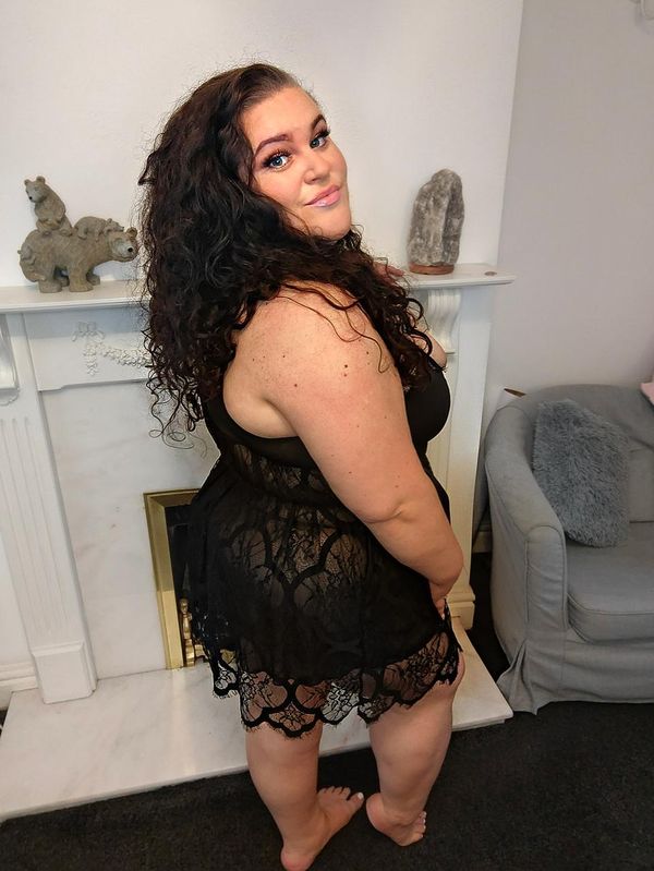 Elle Black Plus Size Nightie with Satin Belt