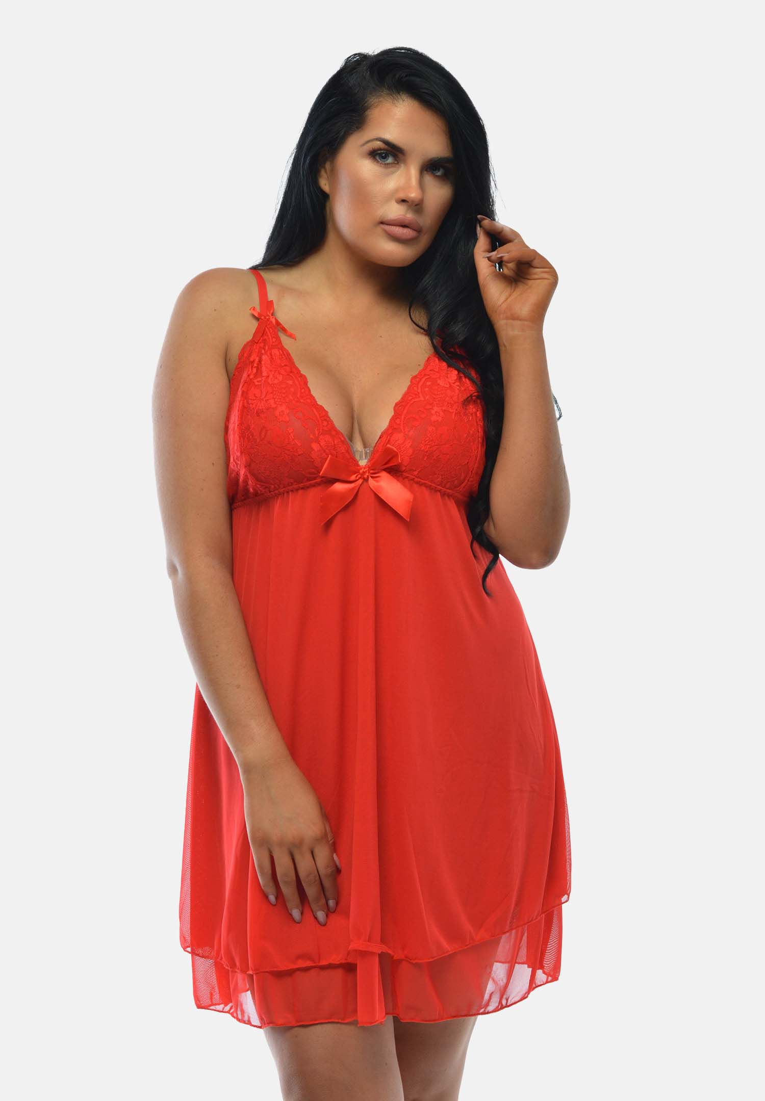 Amor Plus Size Double Layer Red Lace Chemise