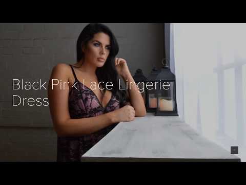 Amelia Plus Size Black Pink Lace Lingerie Dress & Thong