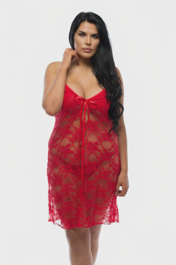 Plus Size Red Lace Babydoll Set