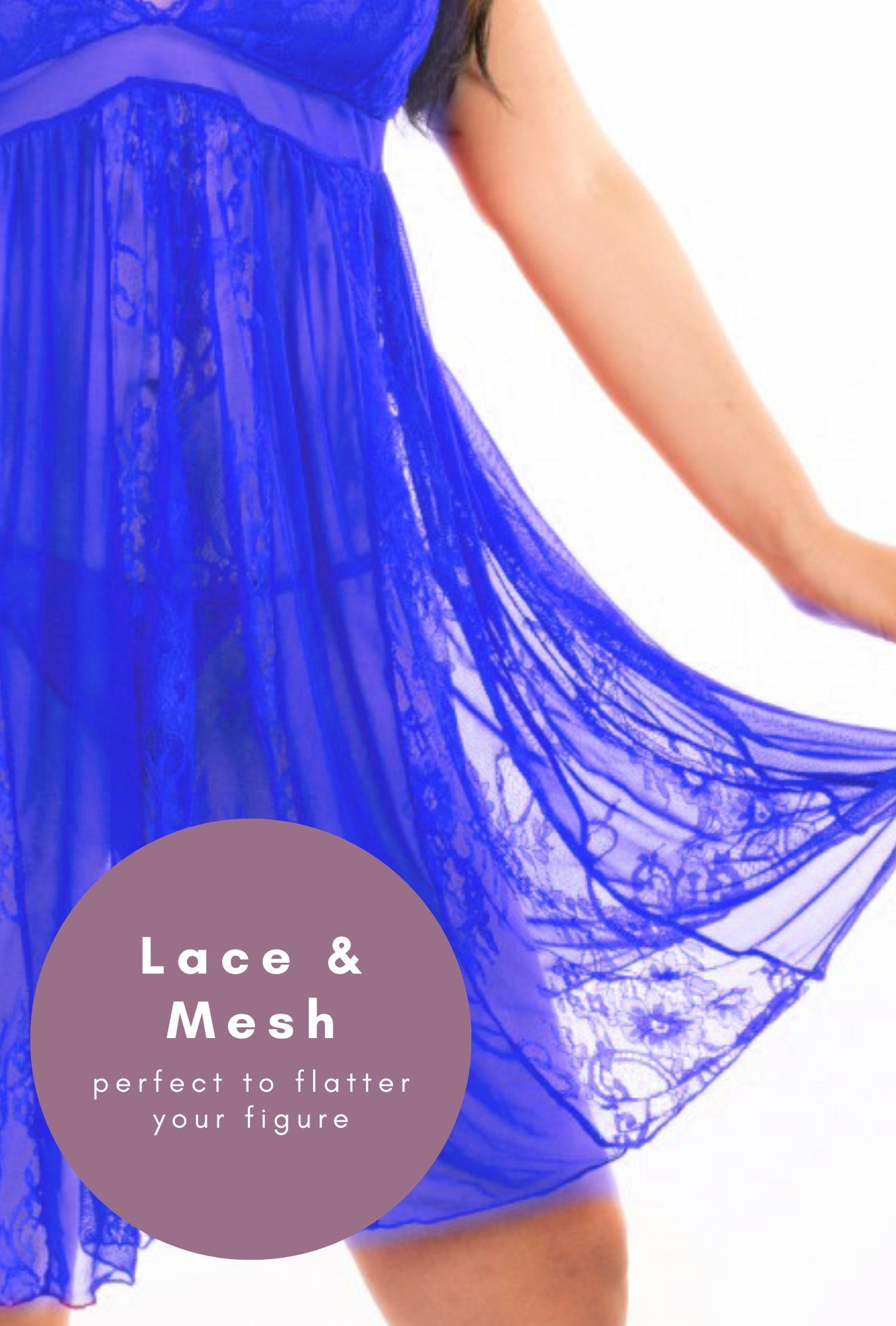 Isie Blue Lace & Mesh Chemise