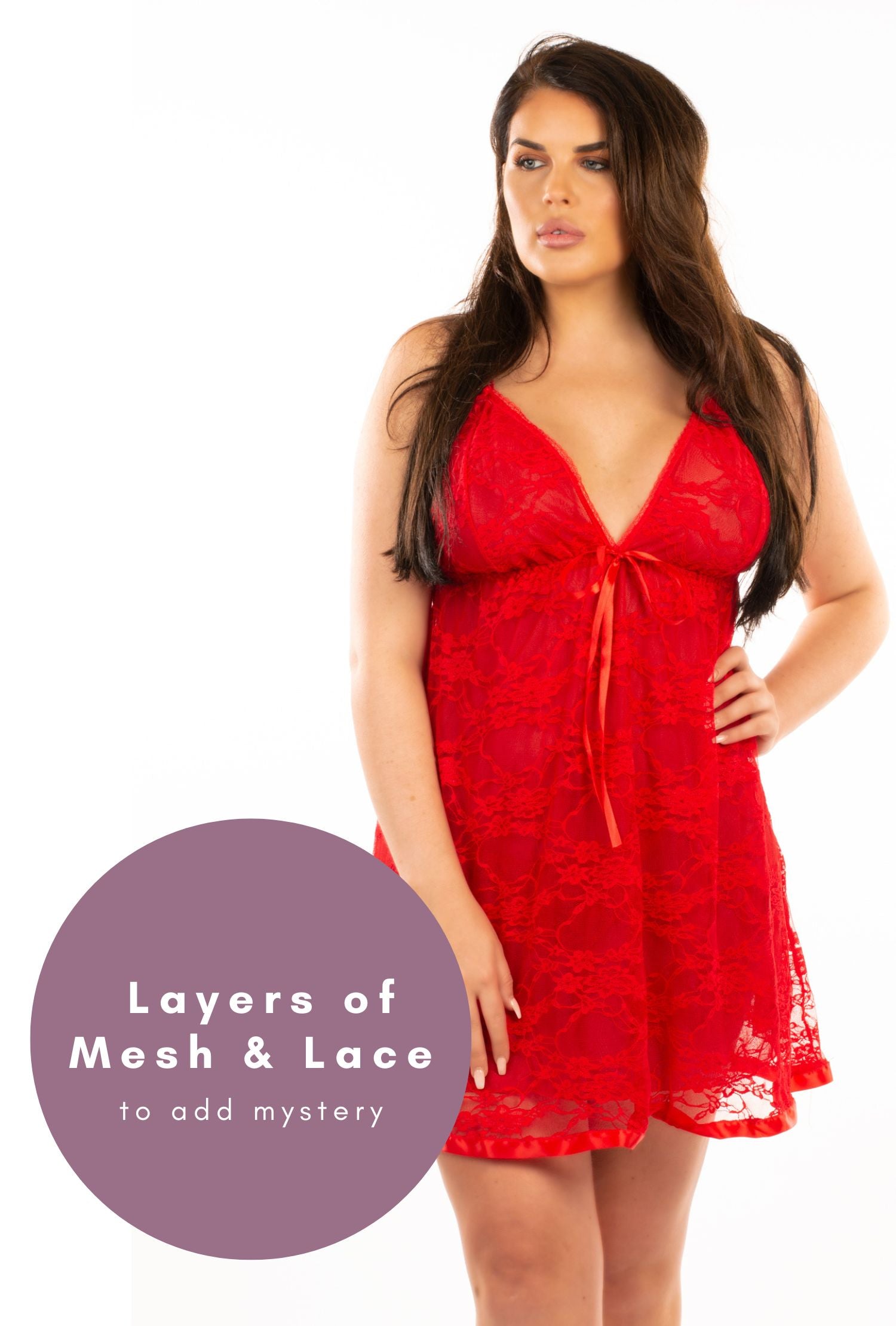 Amelia Red Double Layer Lace Babydoll with Lace Thong