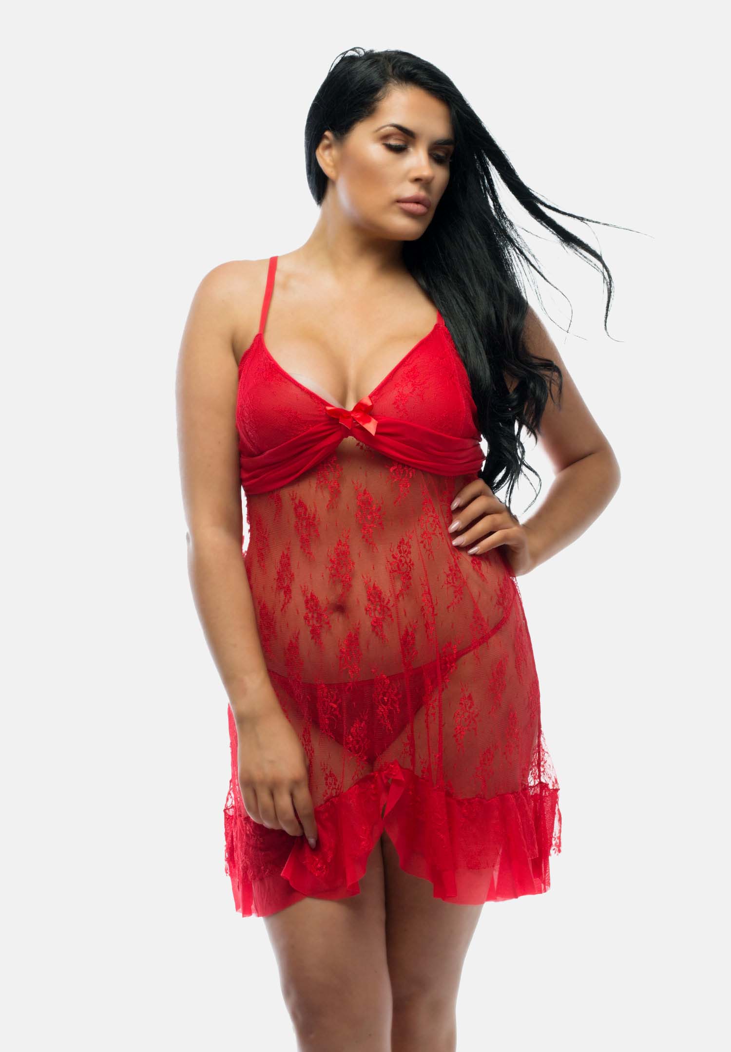 Rhea Plus Size Red Babydoll Lace with Ruffle