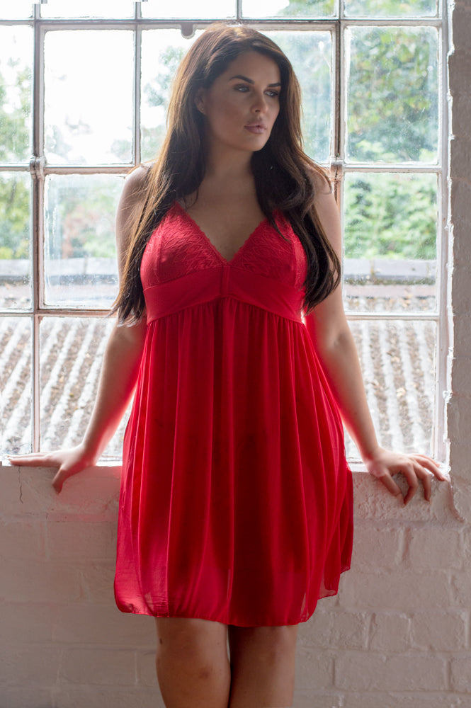 Fleur Red Double Layer Lace & Mesh Chemise